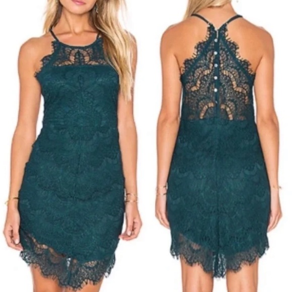 Free People Dresses & Skirts - HP ⭐️Free People She’s Got It Dark Teal Lace Slip Dress